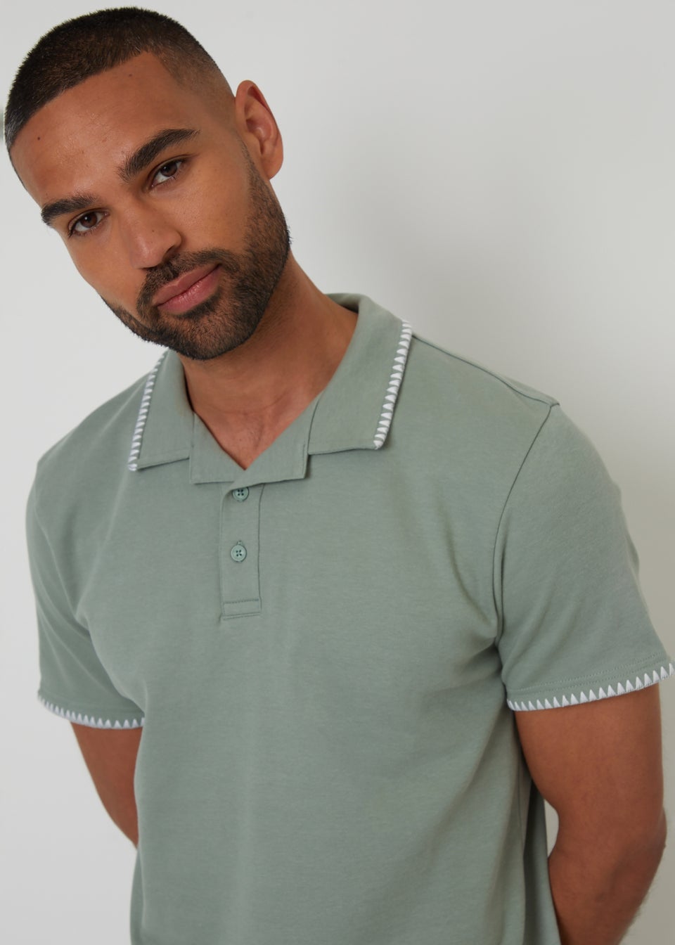 Threadbare Soft Green Cotton Contrast Revere Collar Polo Shirt