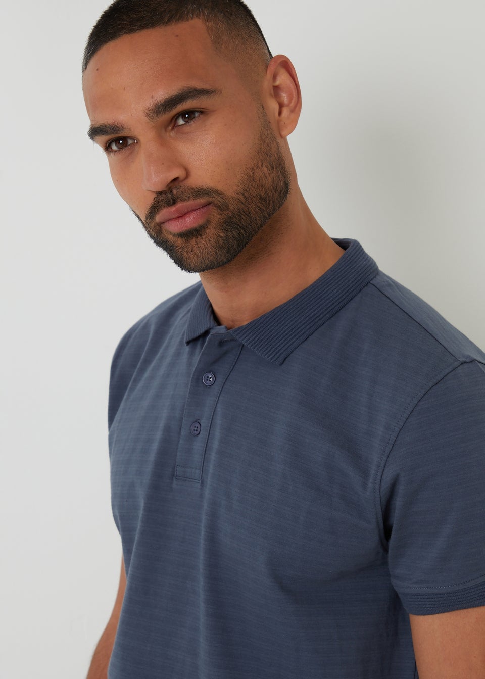 Threadbare Blue Textured Cotton Jersey Polo Shirt