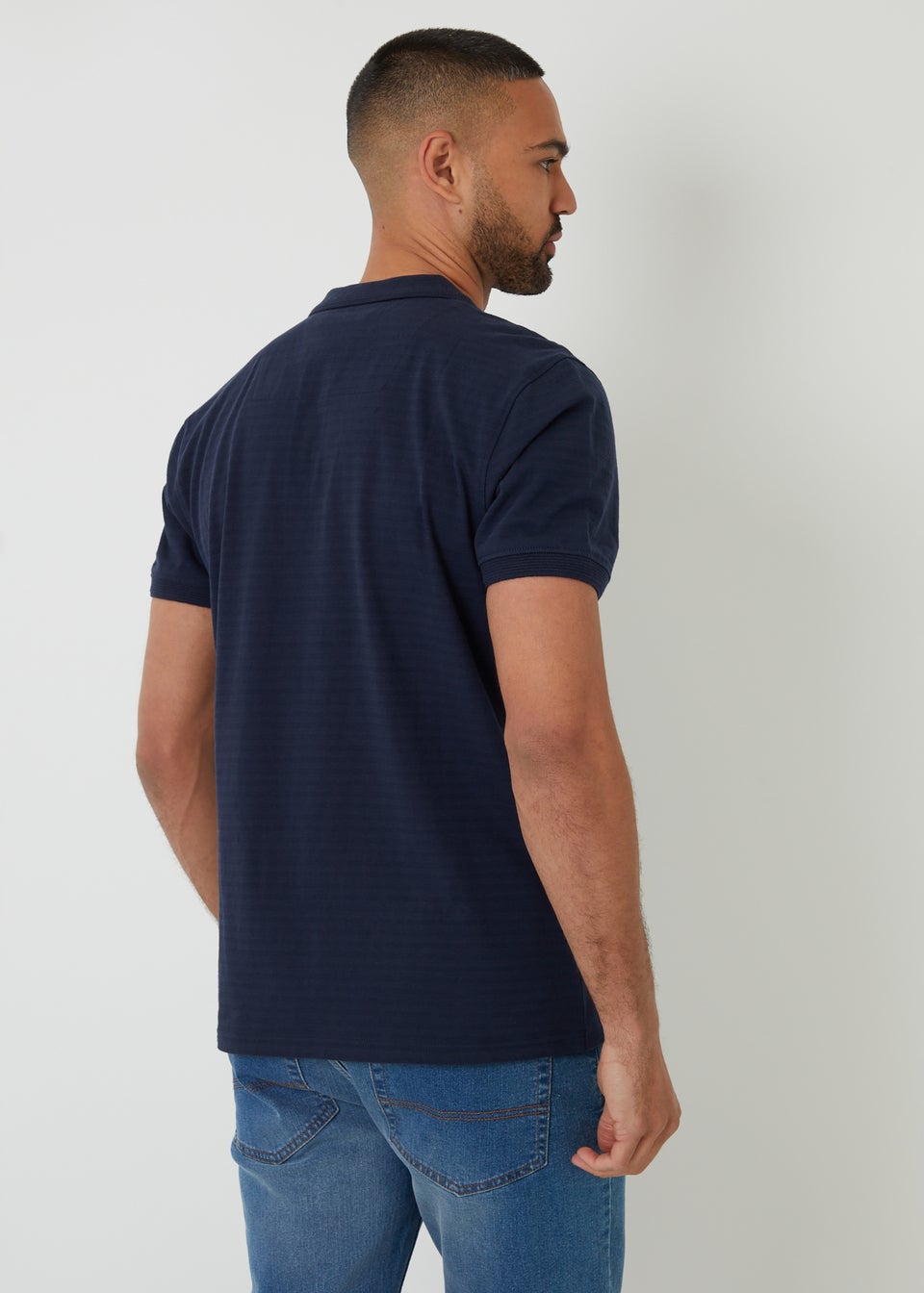 Threadbare Navy Textured Cotton Jersey Polo Shirt