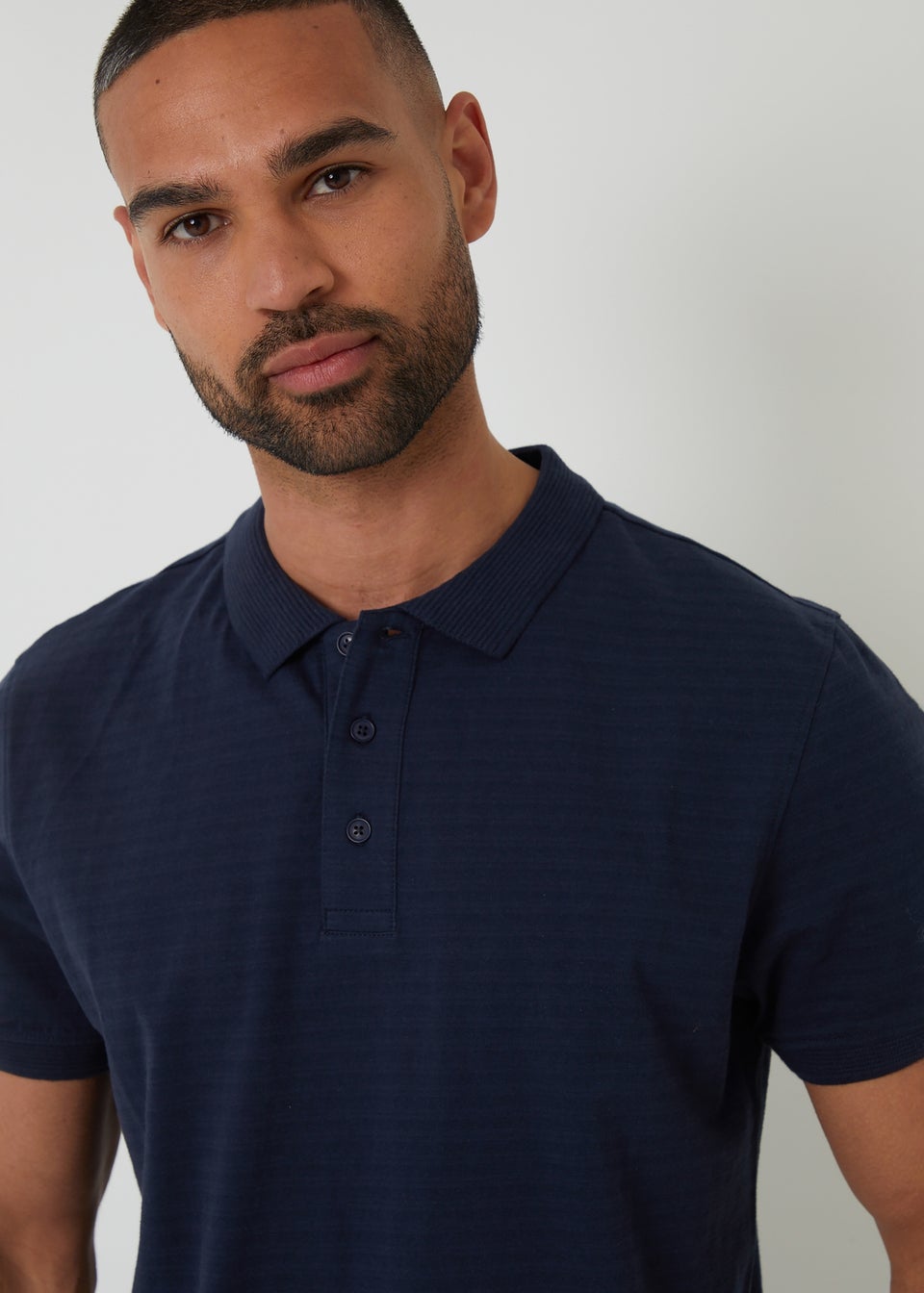 Threadbare Navy Textured Cotton Jersey Polo Shirt