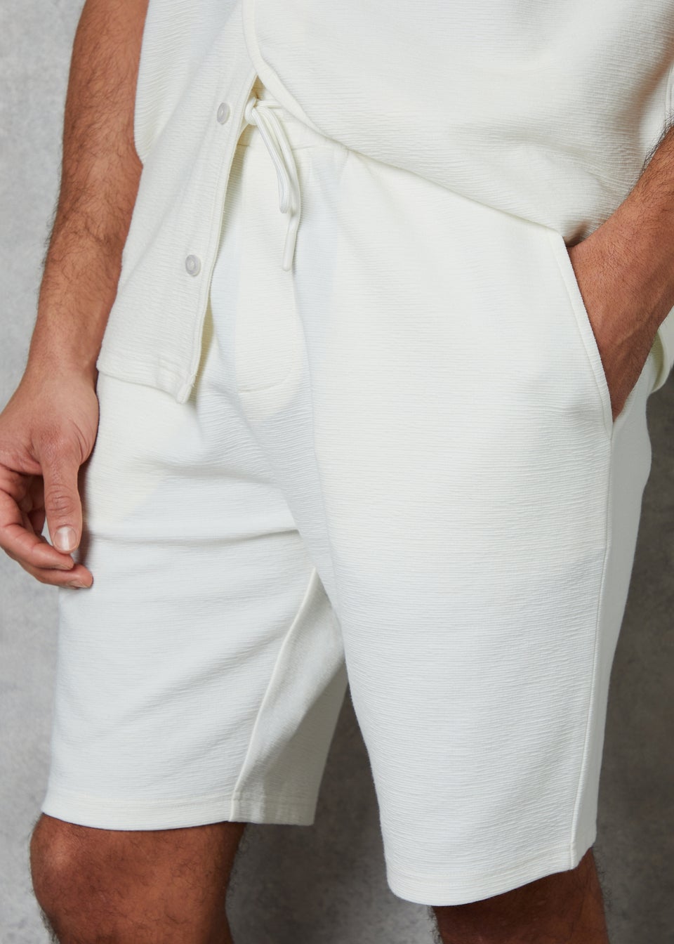 Threadbare Ecru Textured Elasticated Waist Shorts