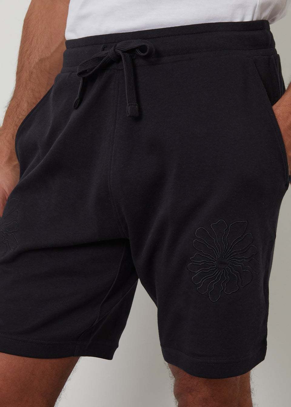 Threadbare Black Floral Embroidered Cotton Sweat Shorts