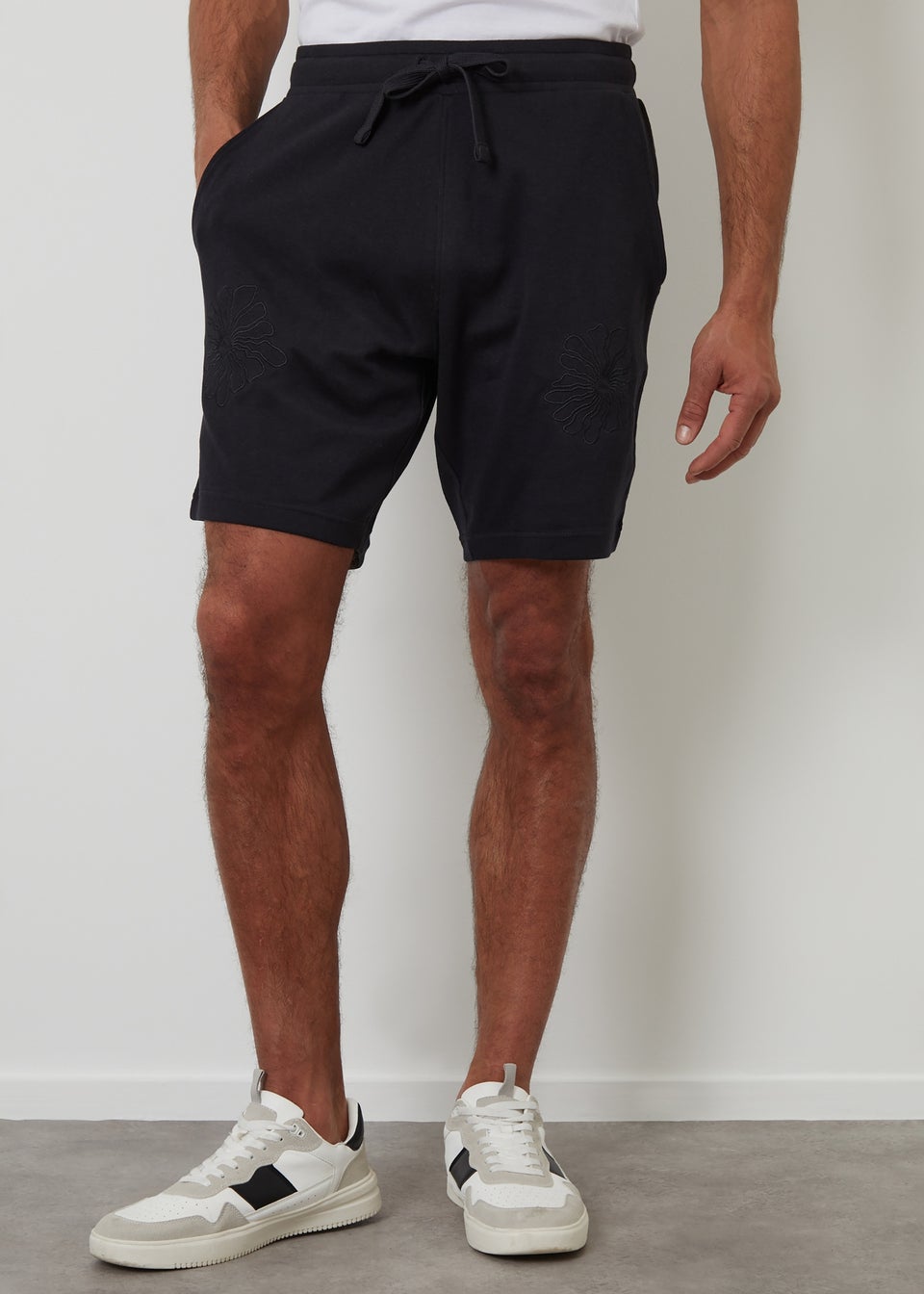 Threadbare Black Floral Embroidered Cotton Sweat Shorts