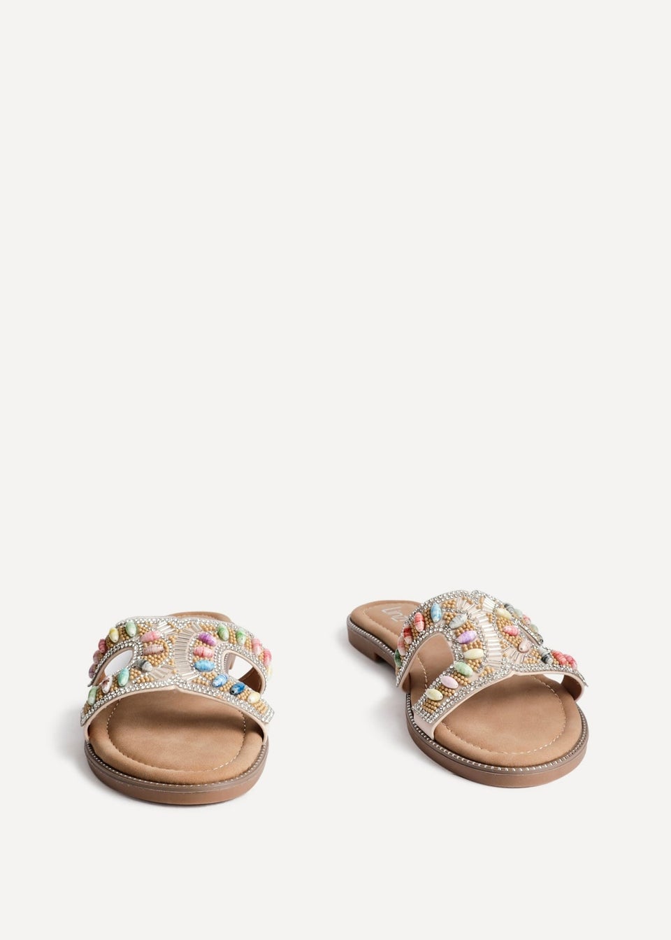 Linzi Nerissa Multi Beaded Diamante Flat Slider Sandal
