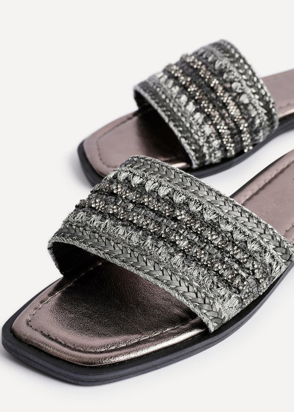 Linzi Fernanda Black Embellished Slip On Sandals