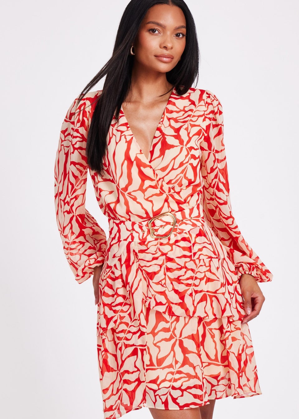 Quiz Red Chiffon Floral Skater Dress
