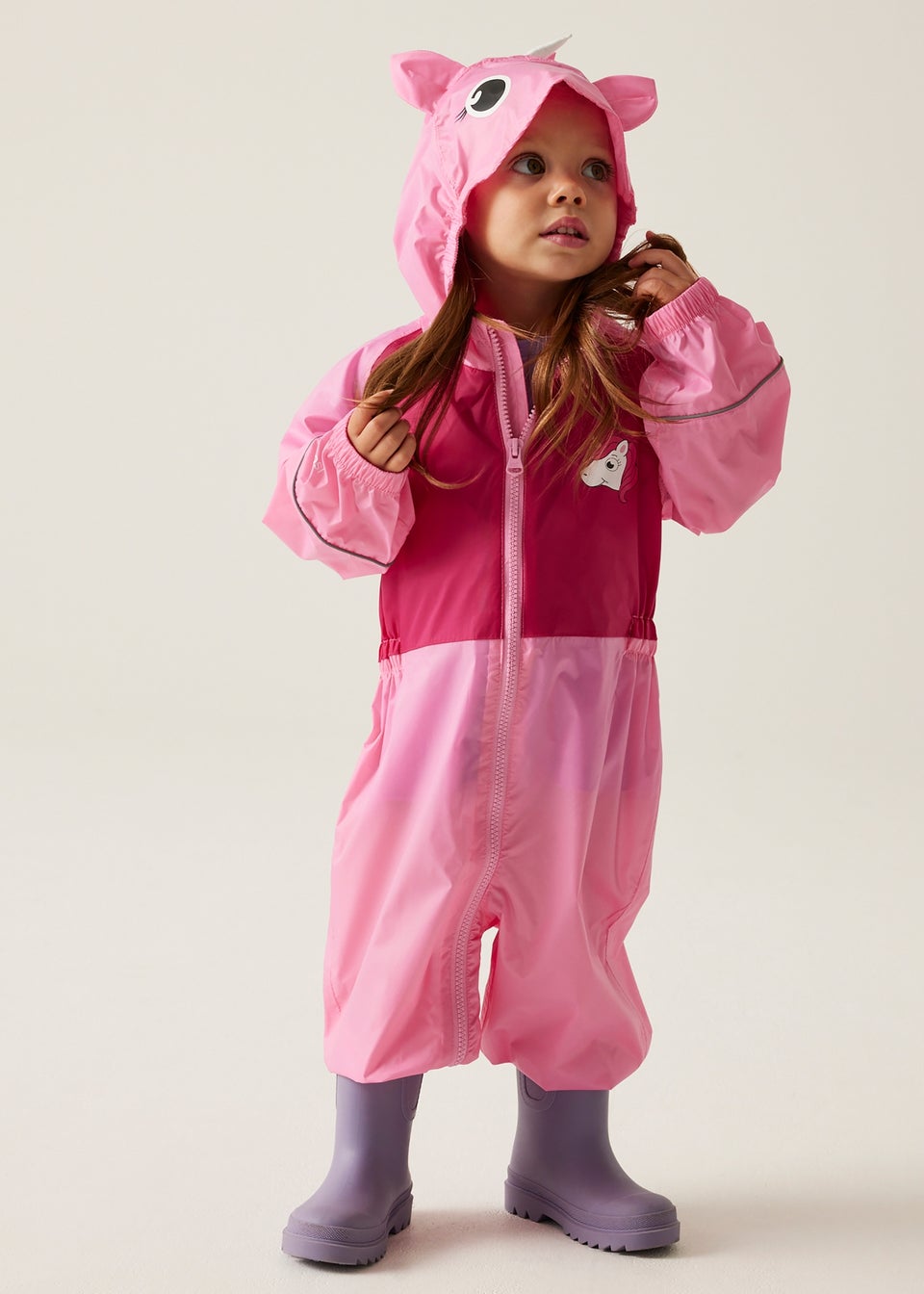 Regatta Luna Pink Kids Charco Waterproof Breathable Isolite Rainsuit (6 Months - 6 Years)