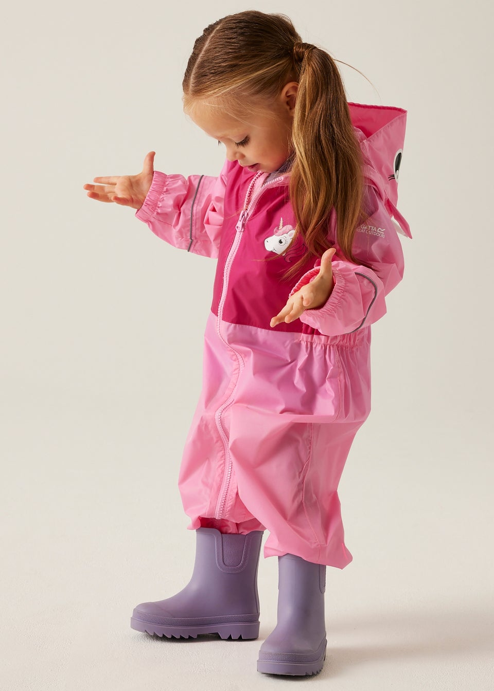 Regatta Luna Pink Kids Charco Waterproof Breathable Isolite Rainsuit (6 Months - 6 Years)