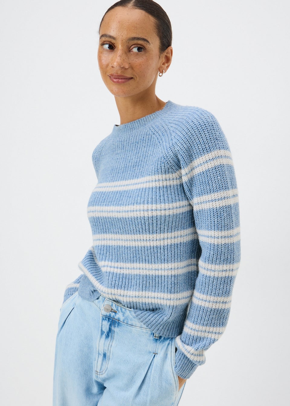 Pale Blue Stripe Ribbed Knit Jumper