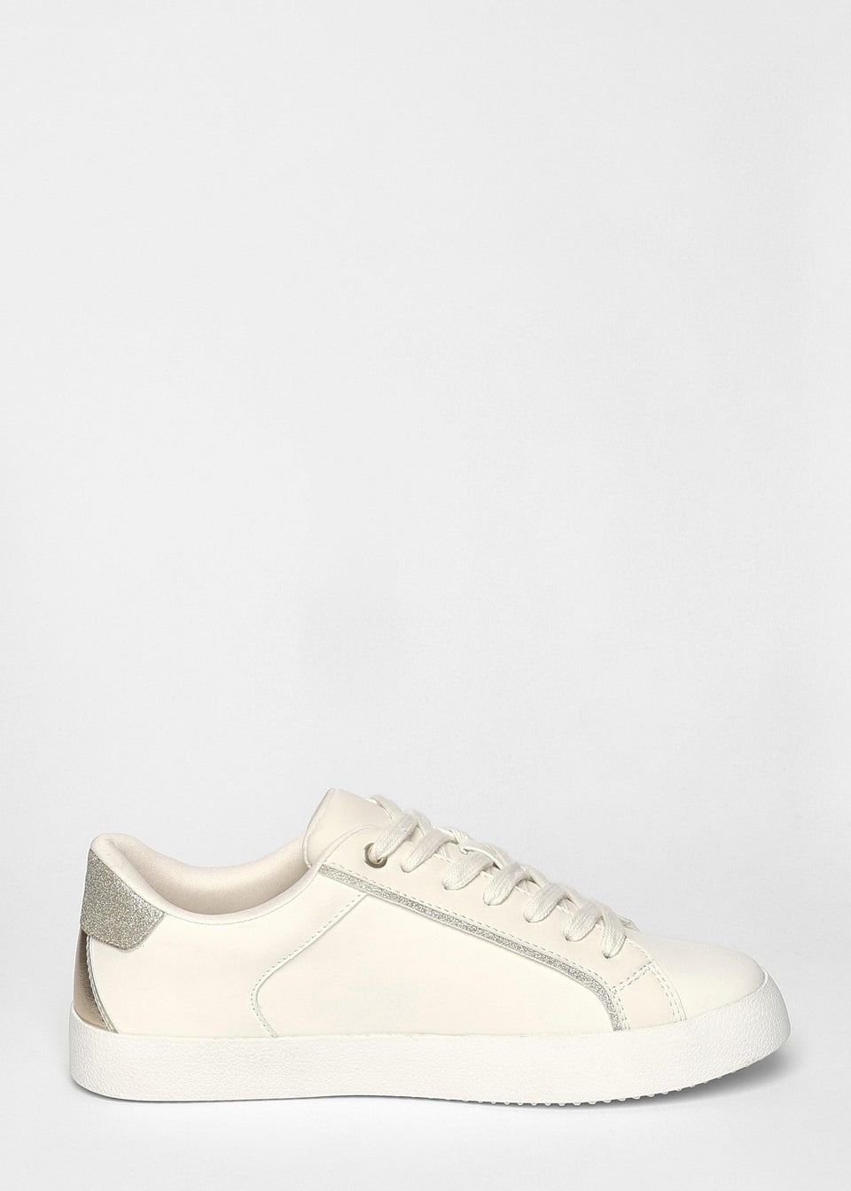 Quiz Cream Faux Leather Glitter Trainers