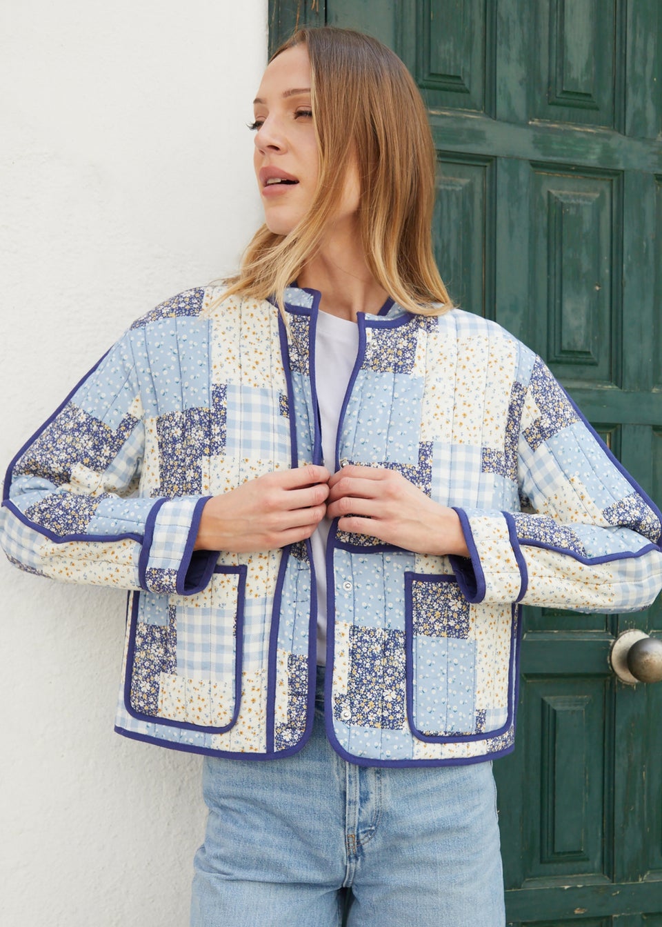 Threadbare Blue Floral Patchwork Quilted Jacket