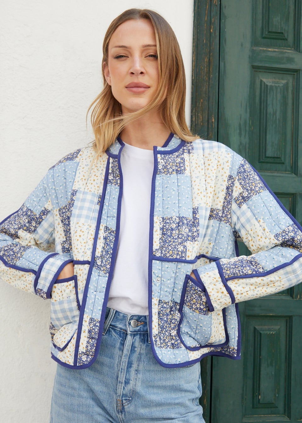 Threadbare Blue Floral Patchwork Quilted Jacket