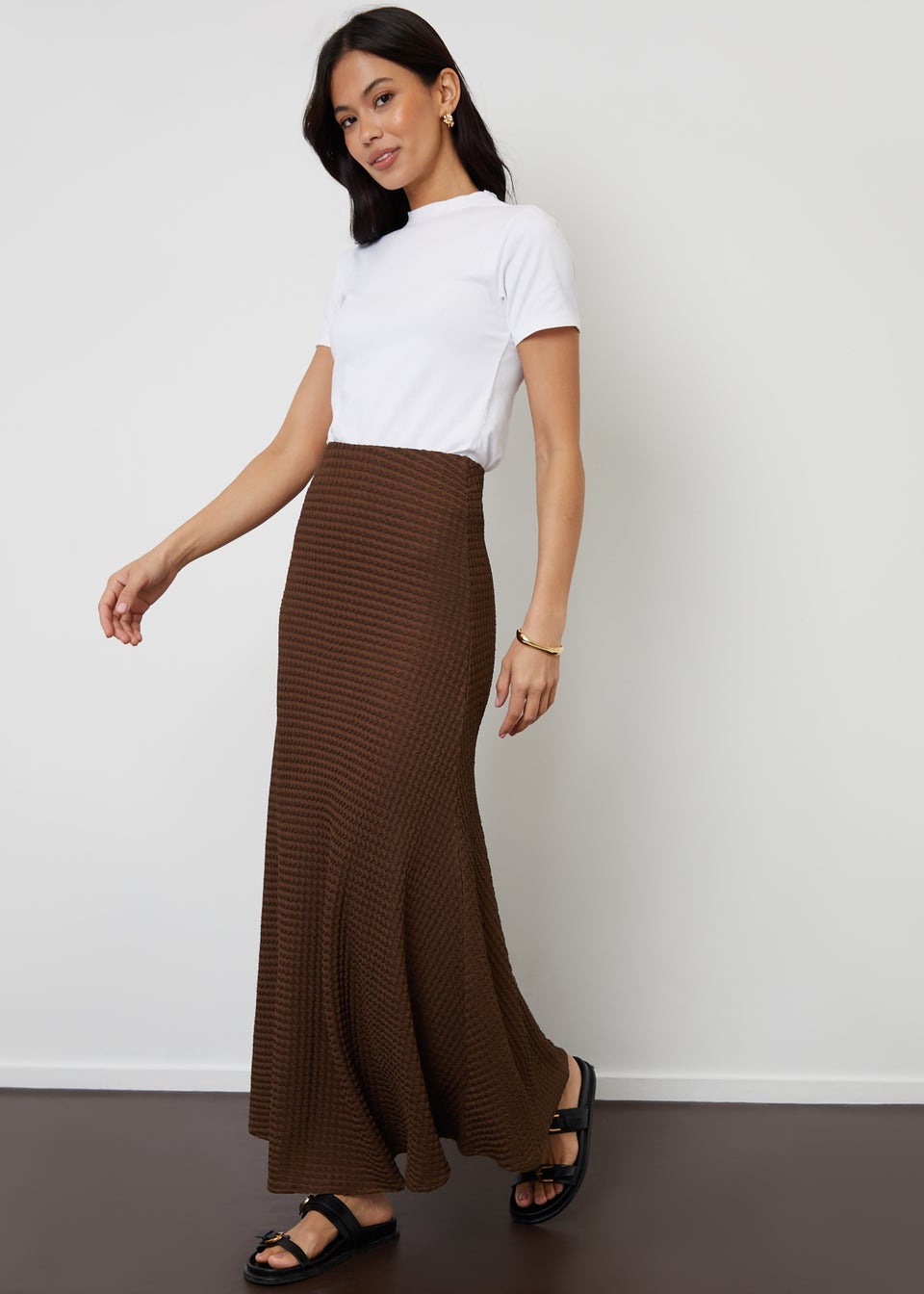 Threadbare Chocolate Textured Jersey Pull On Maxi Skirt