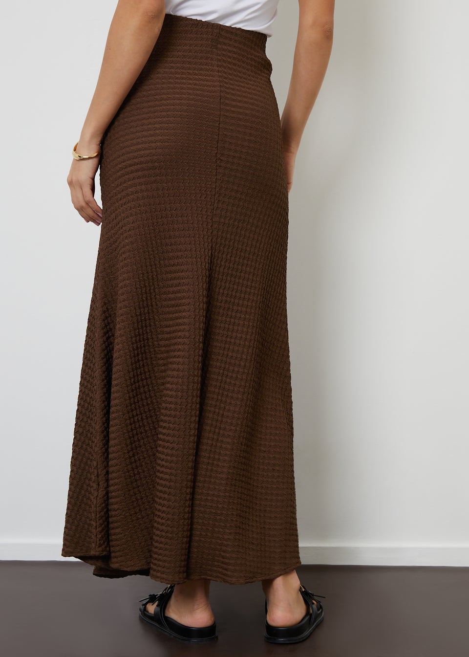 Threadbare Chocolate Textured Jersey Pull On Maxi Skirt