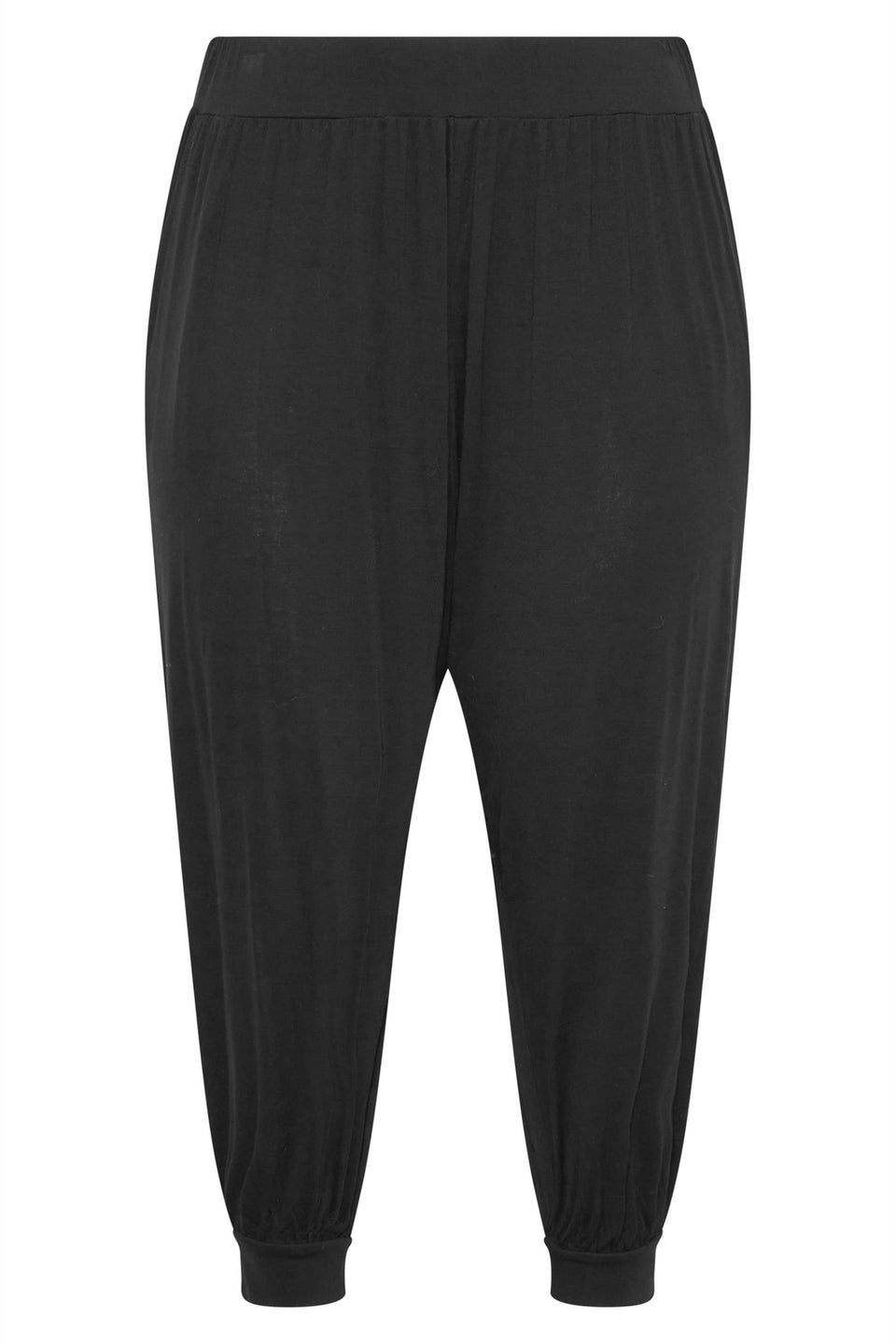 Yours Curve Black Cropped Jersey Harem Joggers