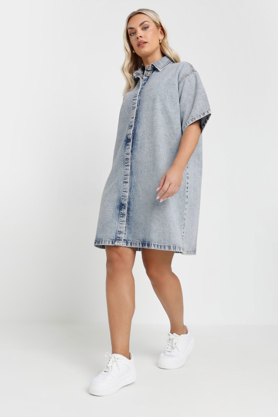 Yours Plus Size Mid Bleach Blue Denim Shirt Dress