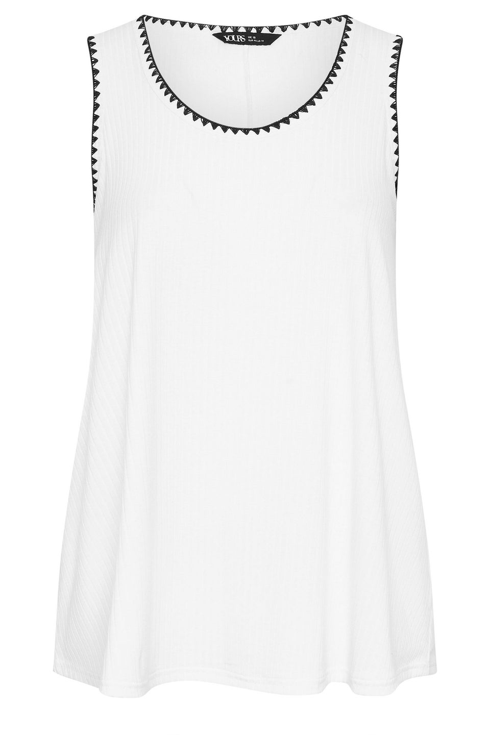 Yours Curve White Contrast Blanket Stitch Ribbed Vest Top