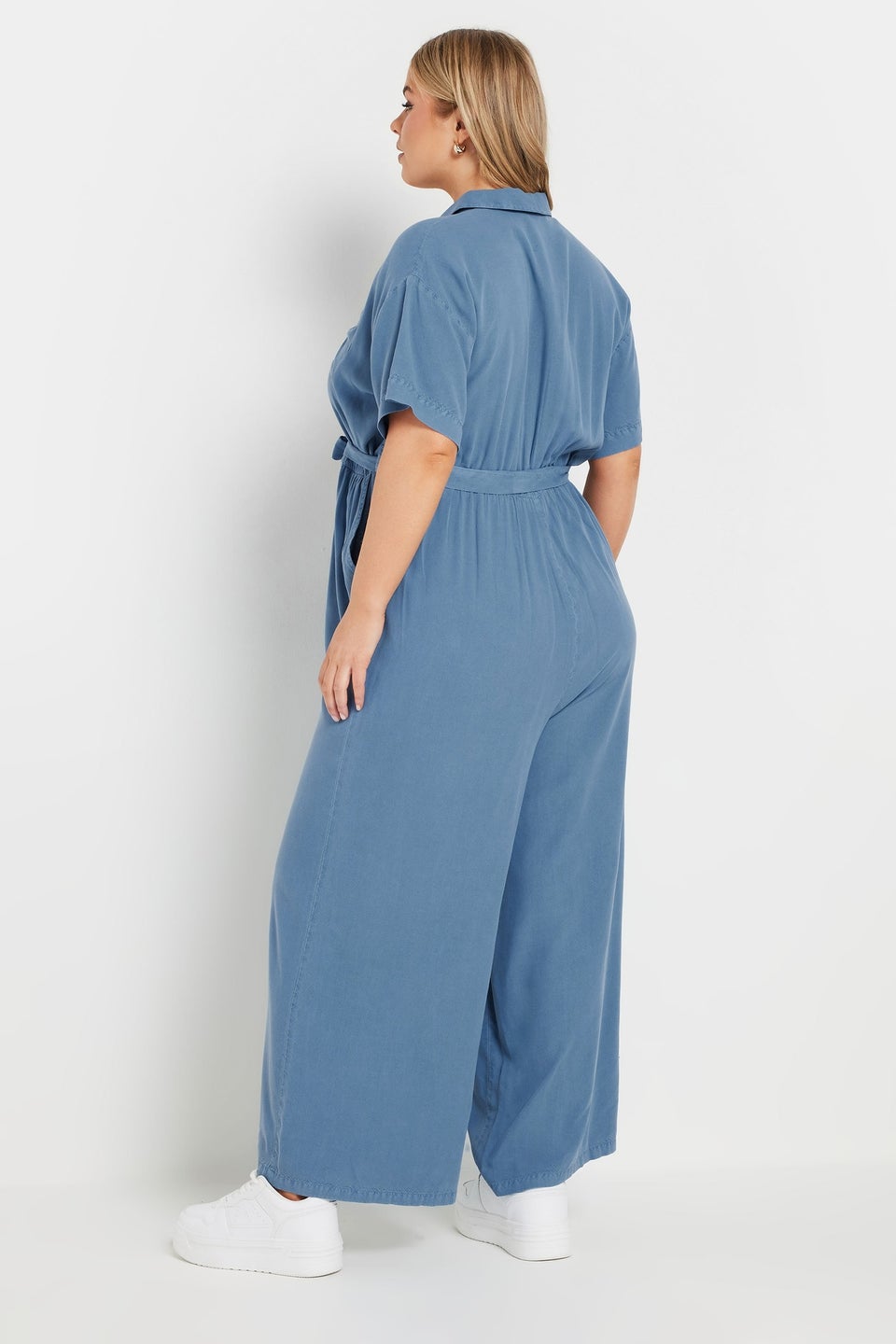 Yours Curve Blue Wide Leg Chambray Jumpsuit