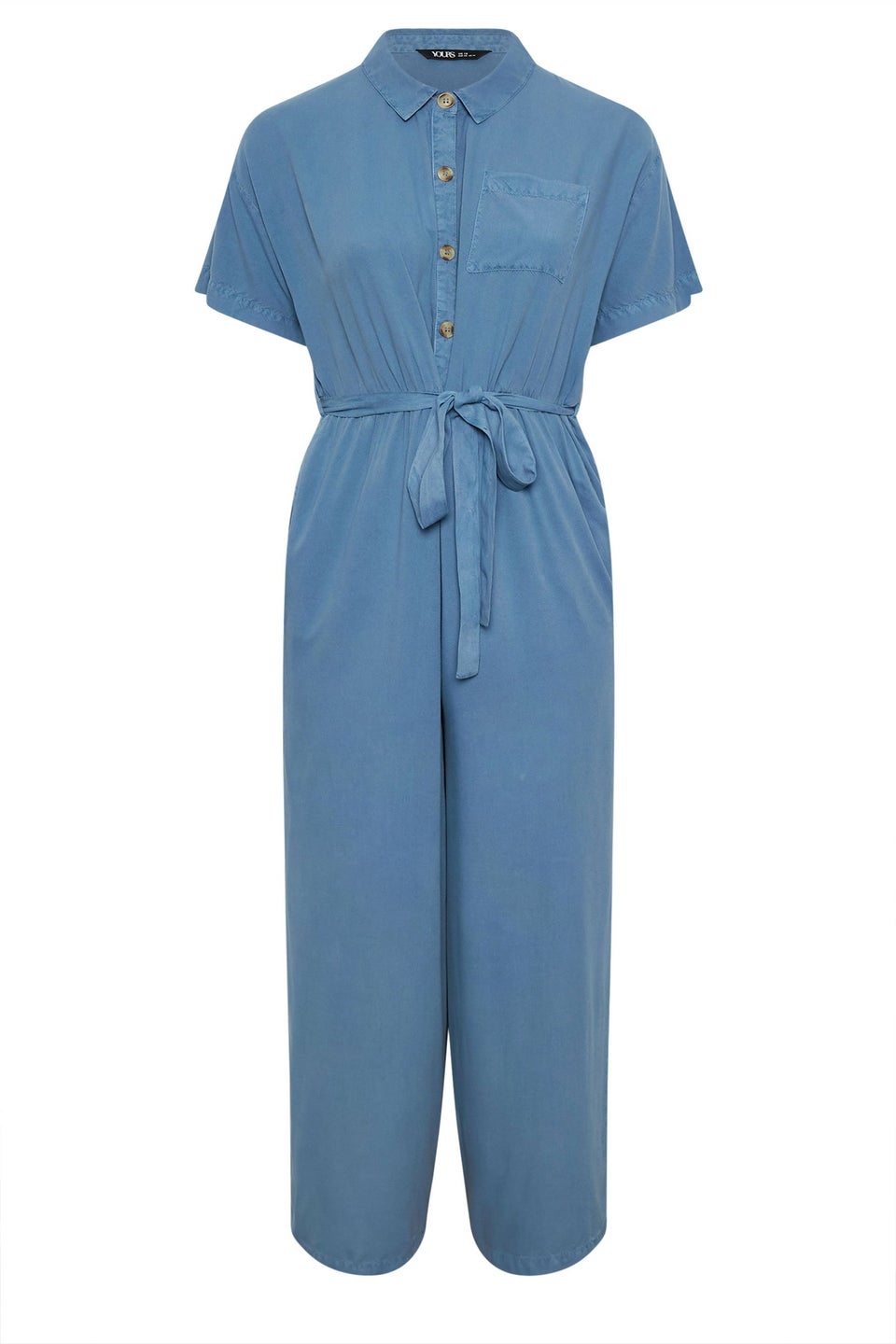 Yours Curve Blue Wide Leg Chambray Jumpsuit