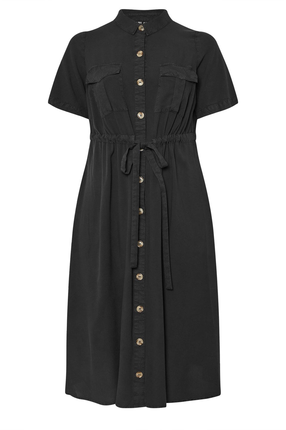 Yours Curve Black Tie Waist Chambray Shirt Dress