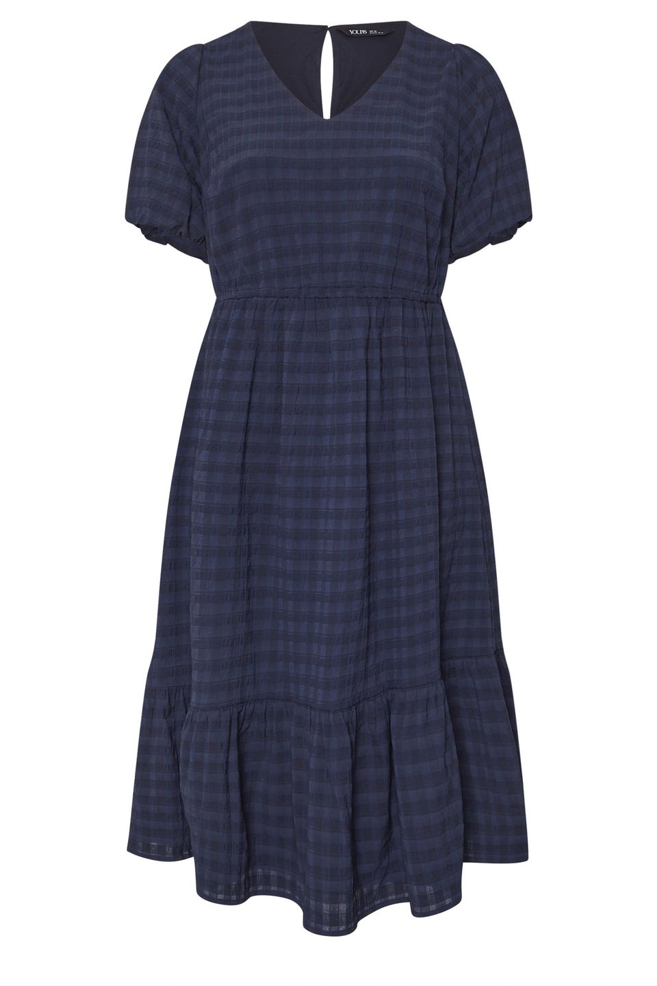 Yours Curve Navy Blue Textured Check Midi Dress