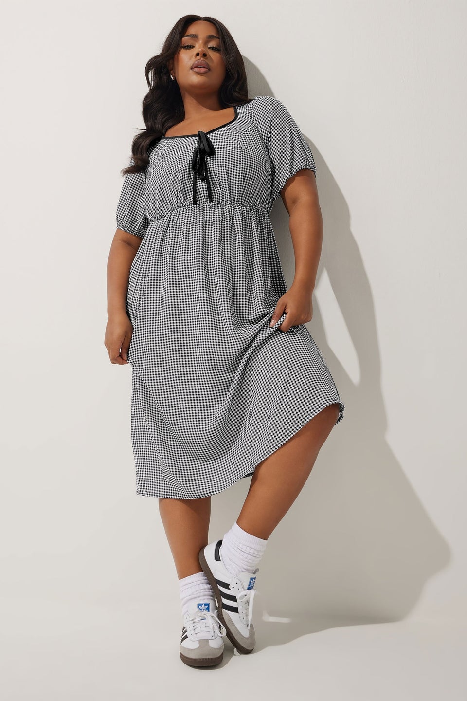 Limited Collection Curve Black & White Check Bow Front Midi Dress
