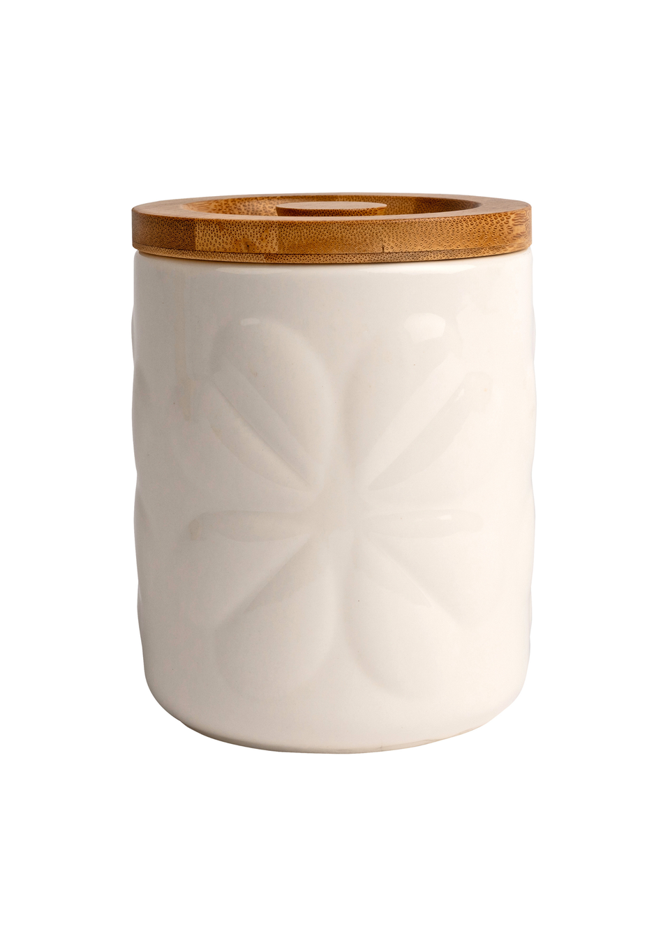 Beau & Elliot Ivory Carnaby Porcelain Embossed Jar with Bamboo Lid