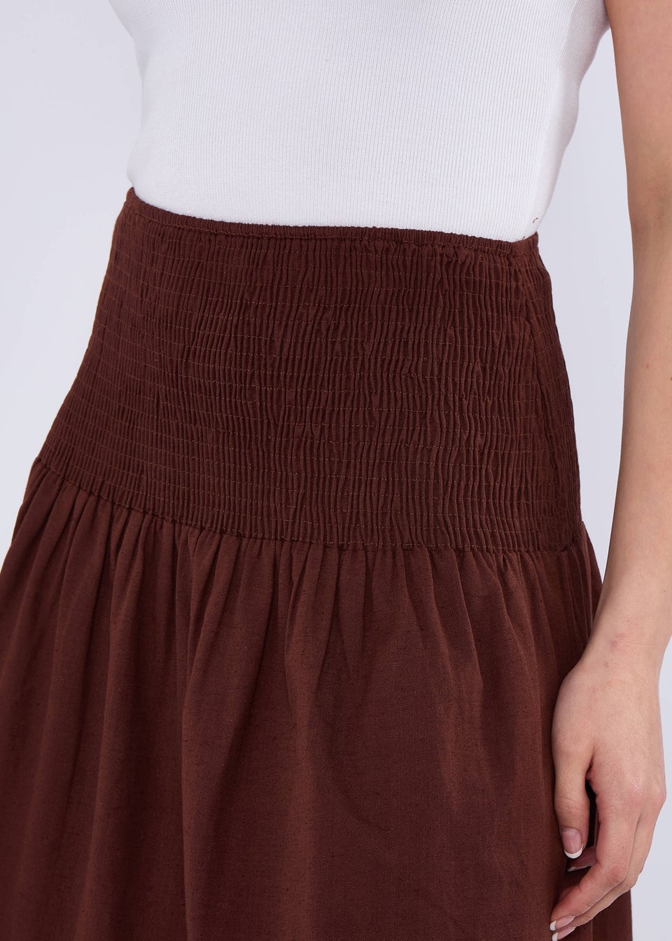 Gini London Brown Cotton Smock Tiered Cotton Maxi Skirt