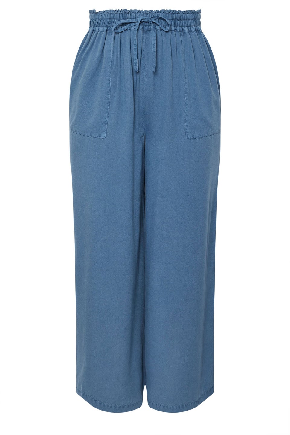 Yours Curve Blue Chambray Tie Front Wide Leg Trousers
