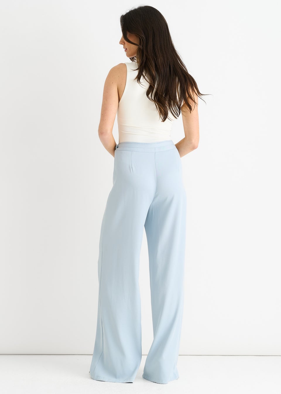 Gini London Light Blue Tailored Belt Wide Leg Trousers