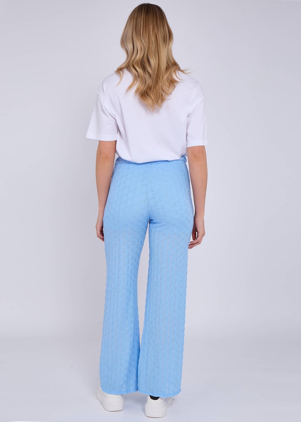 Gini London Sky Blue Textured Elasticated Waist Flared Trousers