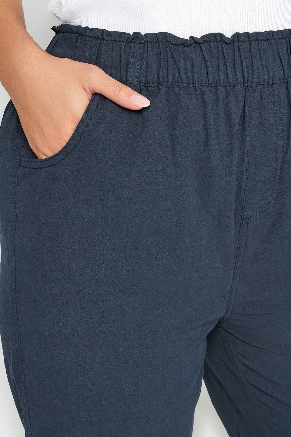 Yours Curve Navy Blue Cool Cotton Cropped Trousers