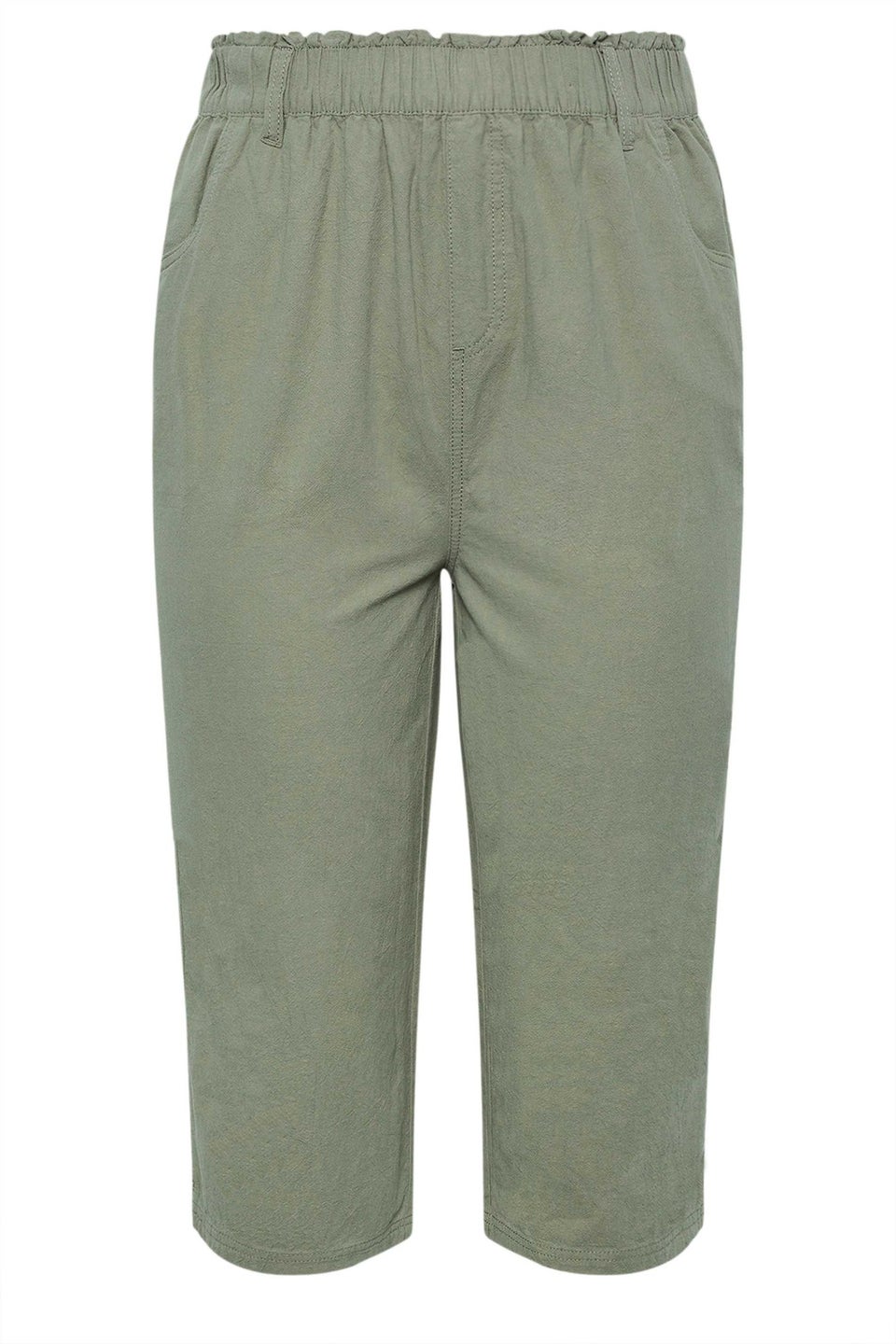 Yours Curve Green Khaki Cool Cotton Cropped Trousers