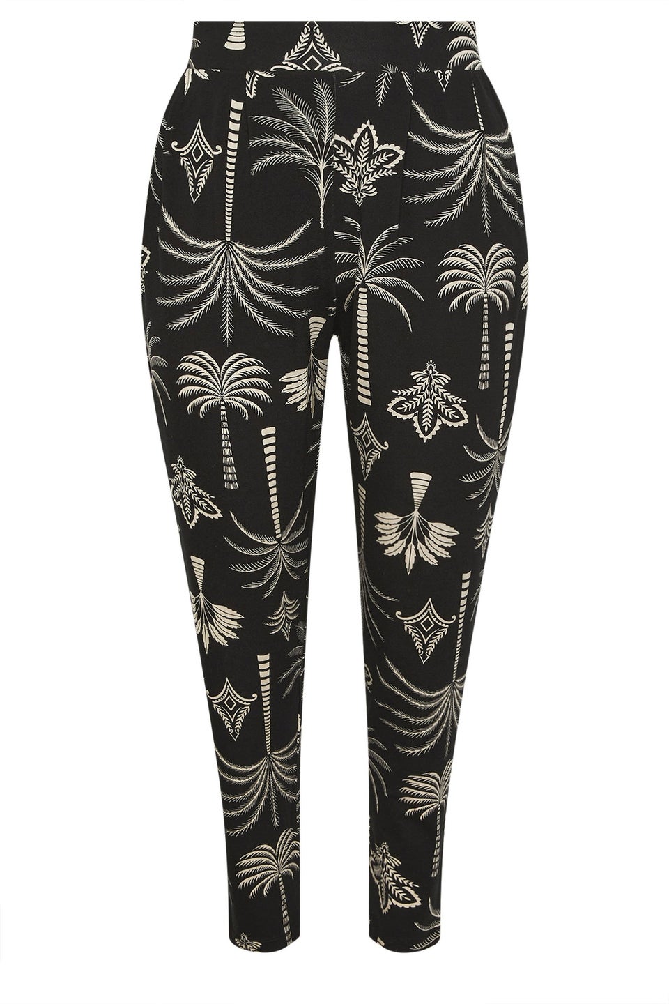 Yours Curve Black Palm Print Harem Trousers