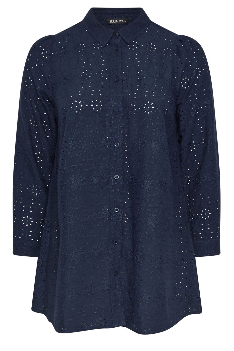 Yours Curve Navy Blue Broderie Anglaise Long Sleeve Shirt