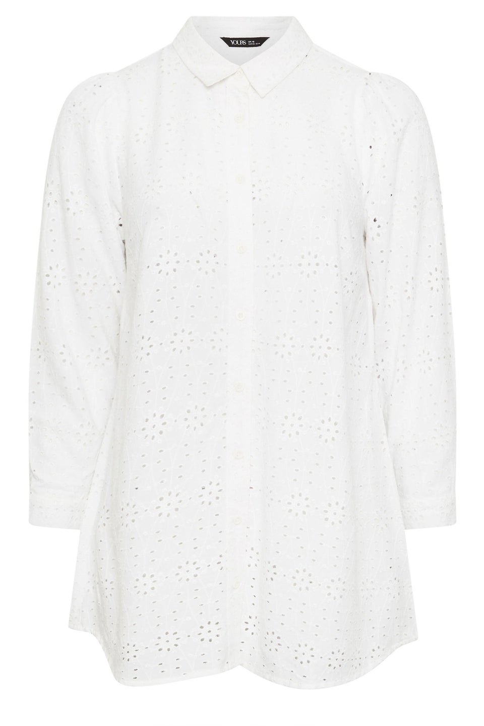 Yours Curve White Broderie Anglaise Long Sleeve Shirt