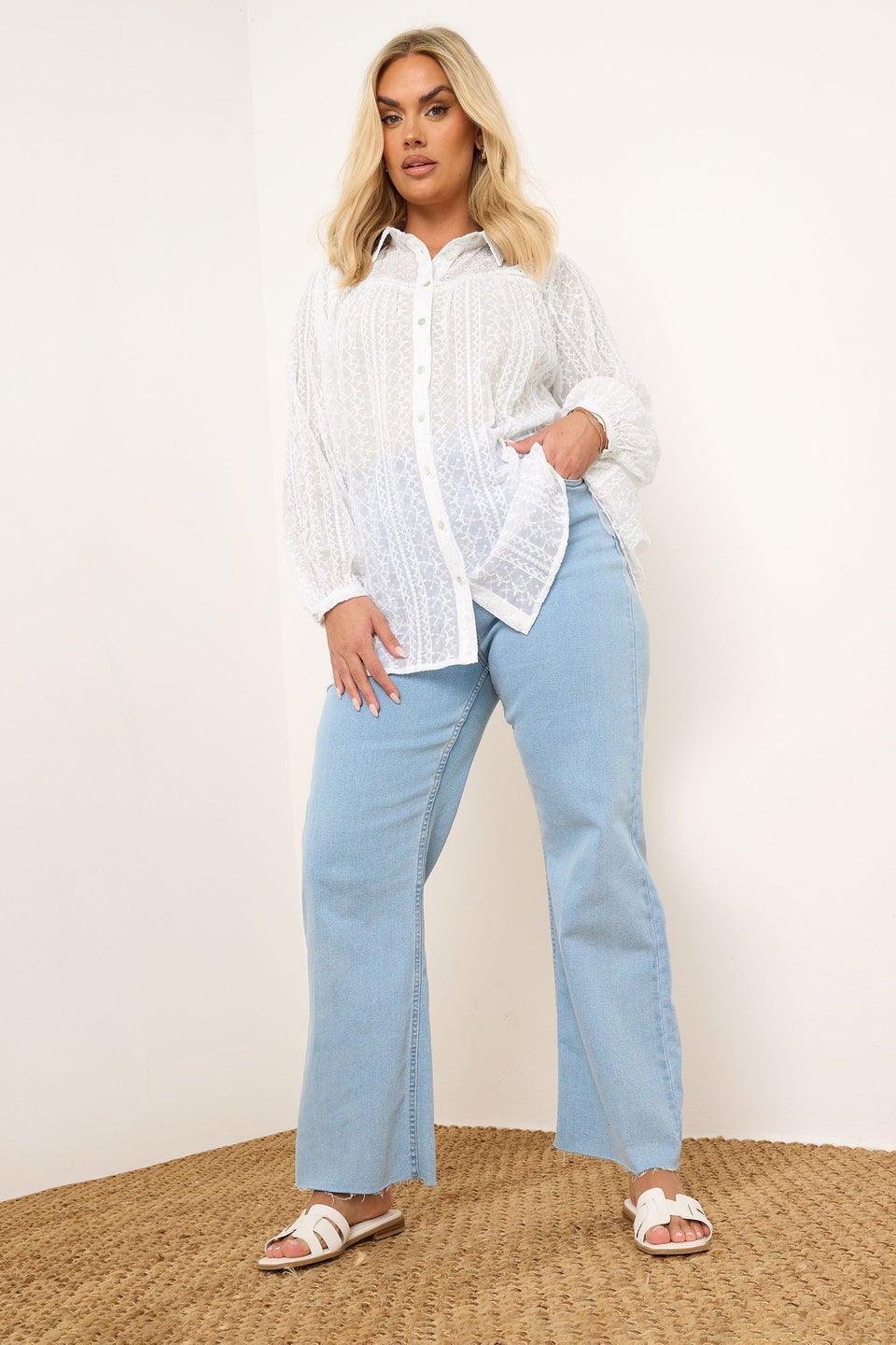 Yours Curve White Embroidered Shirt