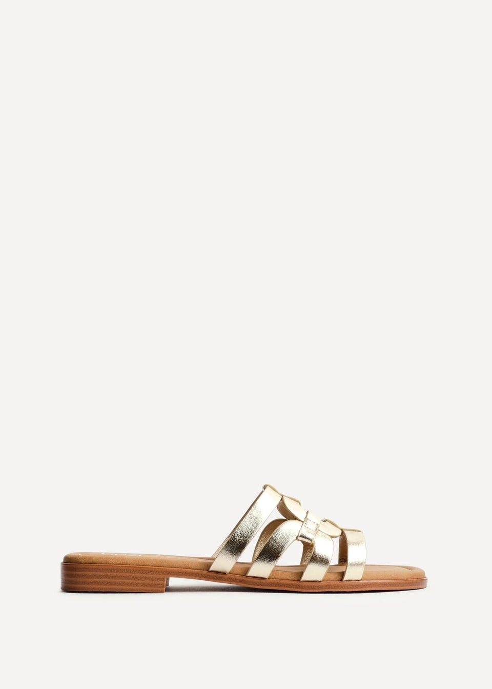 Linzi Lupita Gold Faux Leather Linked Flat Slider Sandal