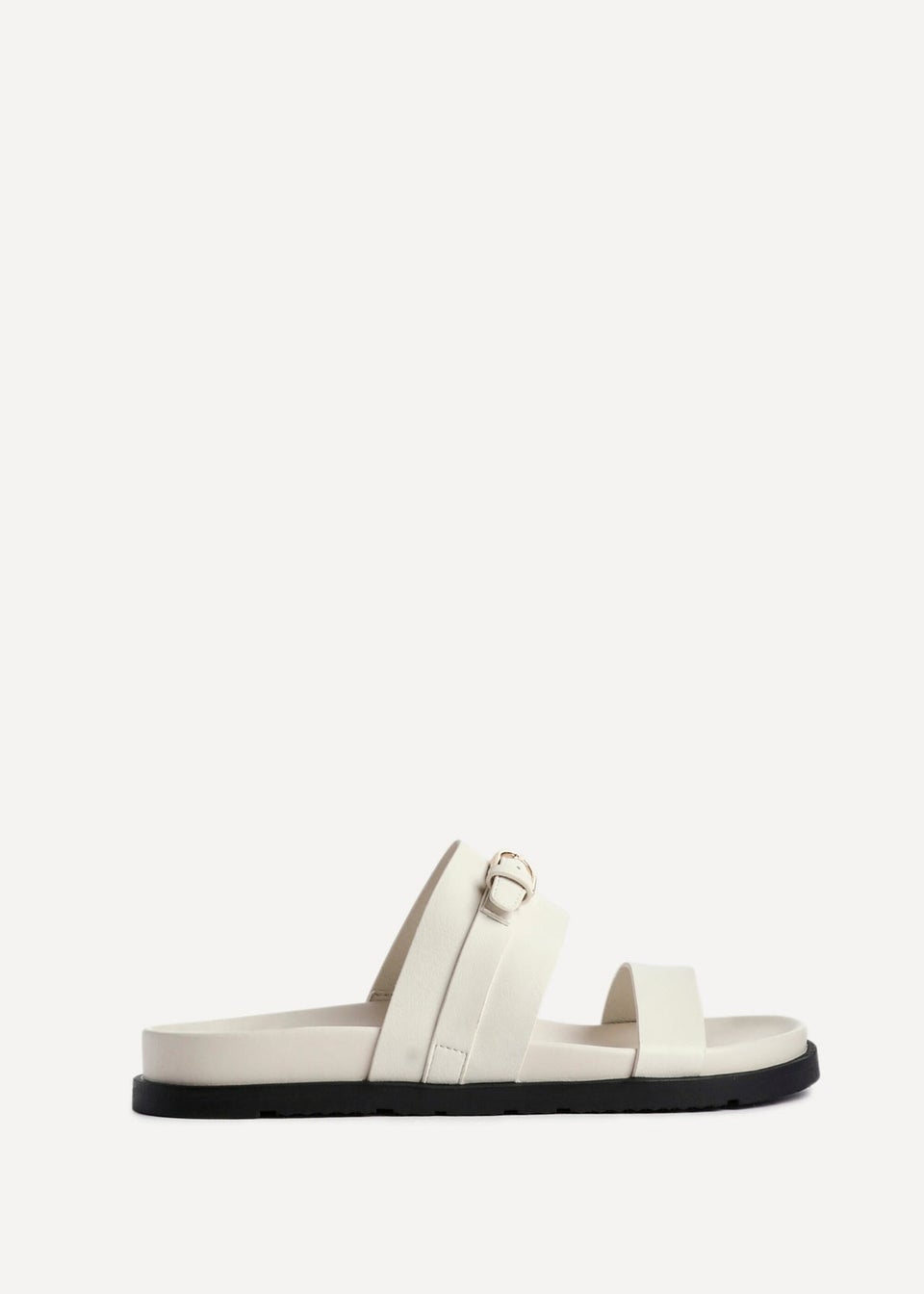 Linzi Ezra Ivory Faux Leather Flat Slider Sandals