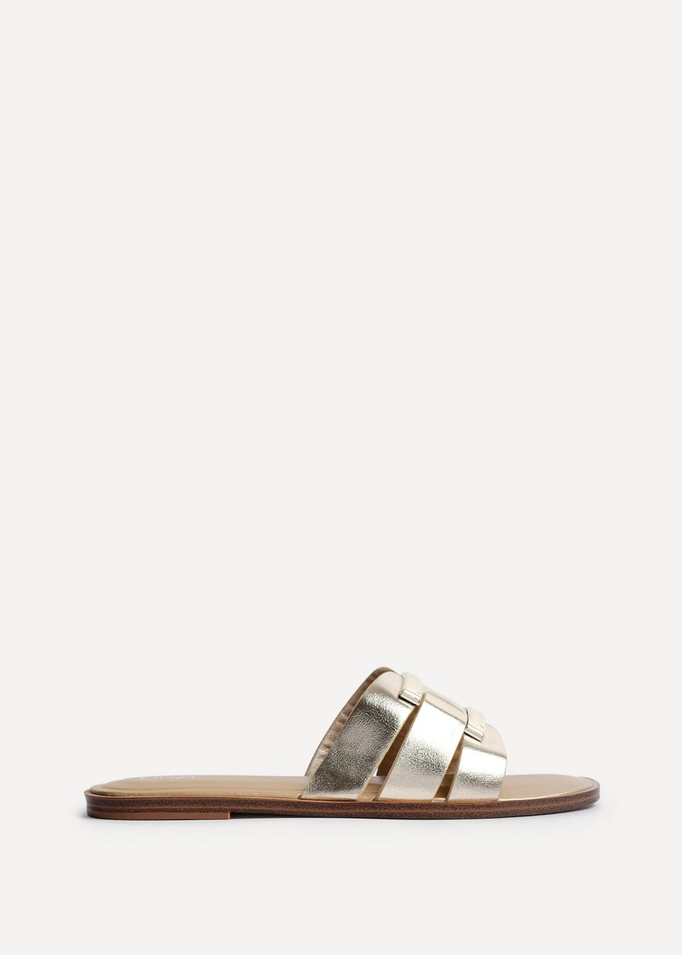 Linzi Kenna Gold Faux Leather Buckle Flat Slider Sandal
