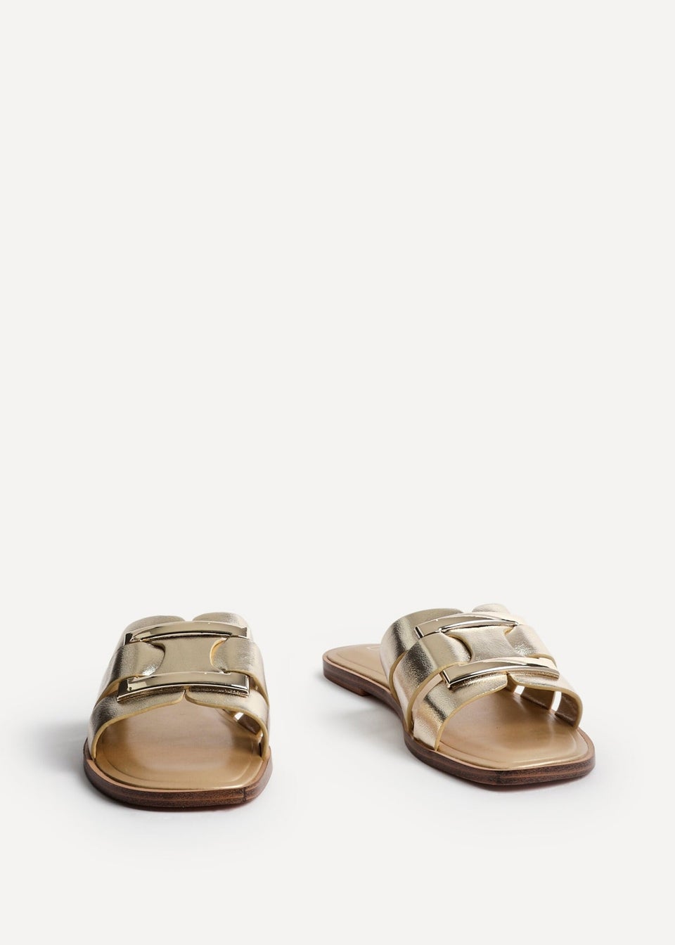 Linzi Kenna Gold Faux Leather Buckle Flat Slider Sandal