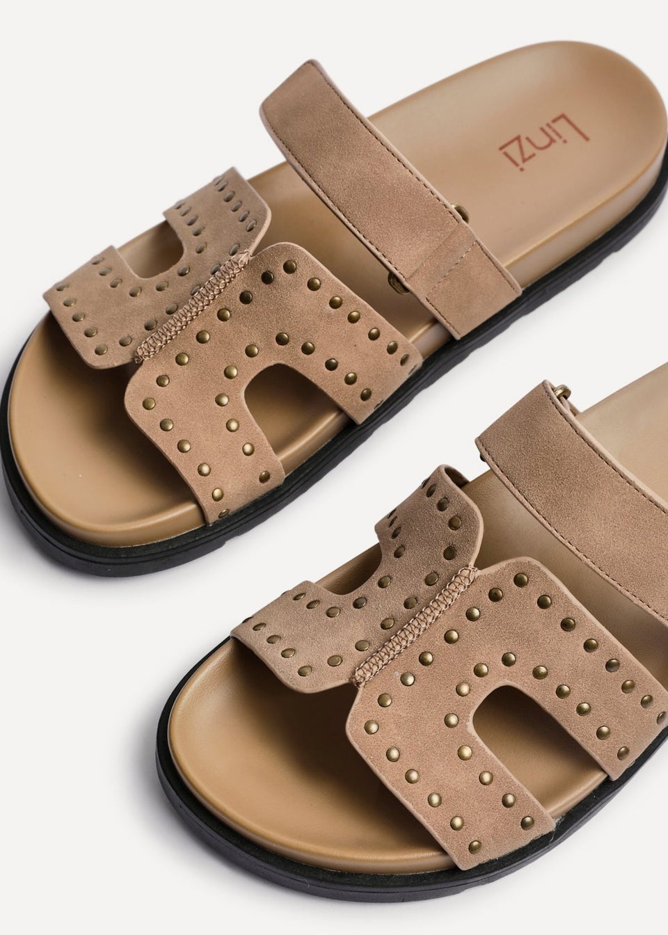 Linzi Karma Camel Nubuck Studded Linked Design Sandal