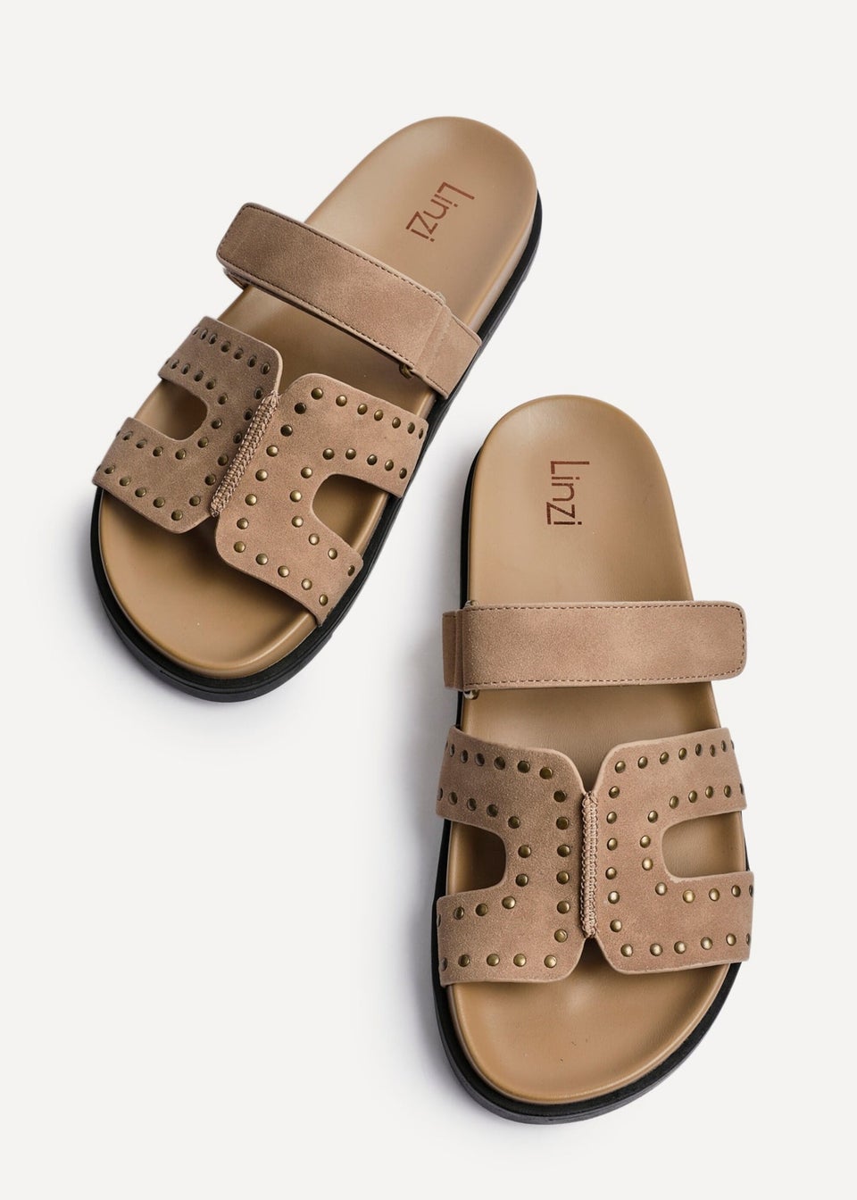 Linzi Karma Camel Nubuck Studded Linked Design Sandal