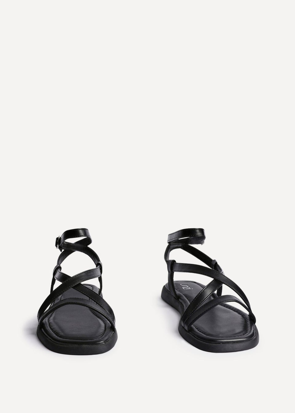 Linzi Valor Black Faux Leather Strappy Flat Sandals
