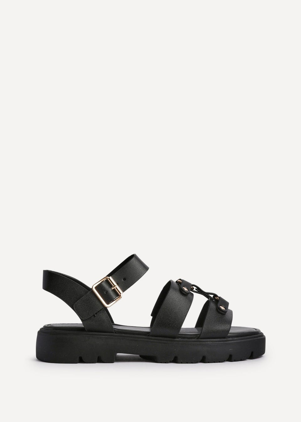 Linzi Hattie Black Faux Leather Studded Gladiator Chunky Sandals