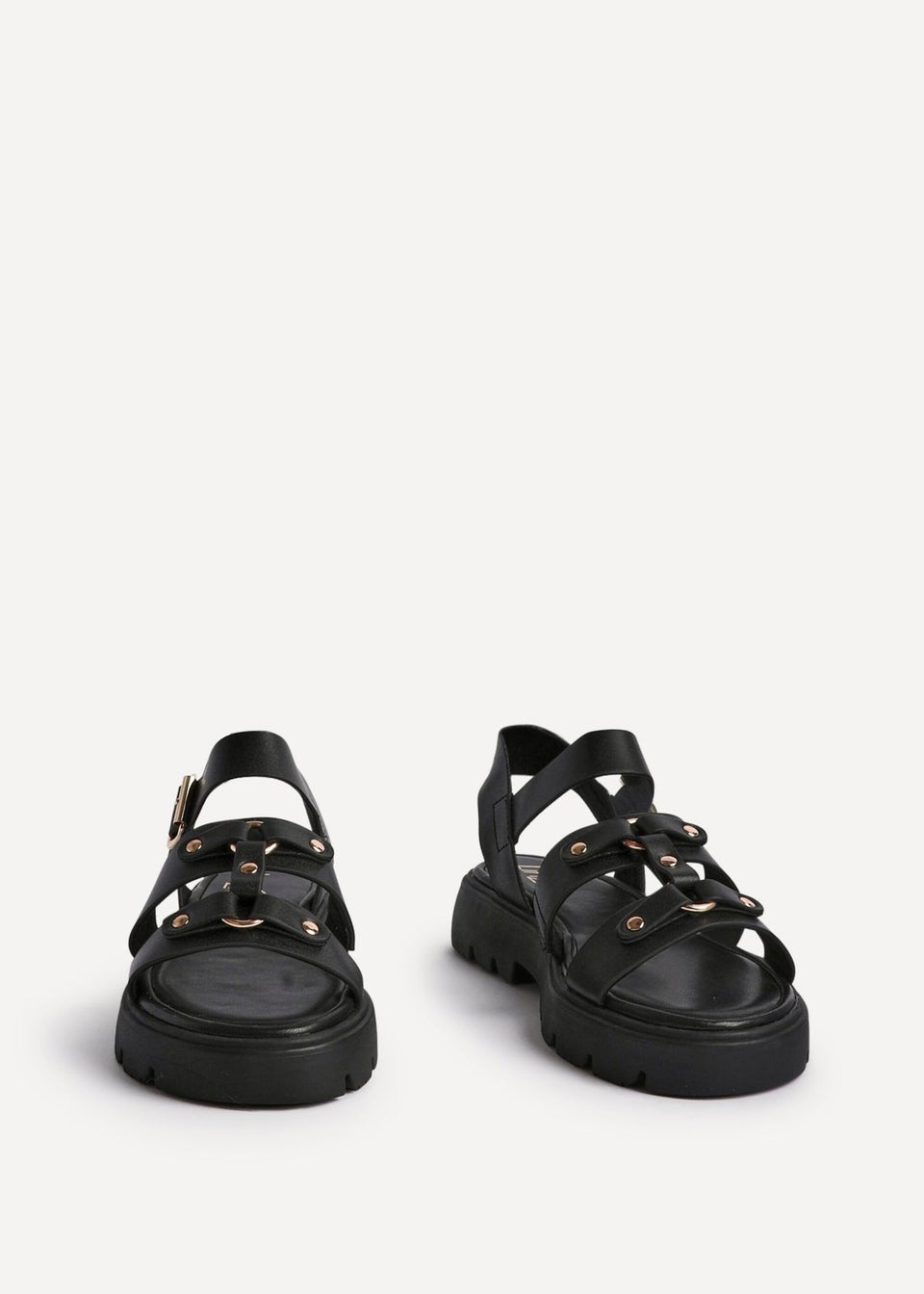 Linzi Hattie Black Faux Leather Studded Gladiator Chunky Sandals