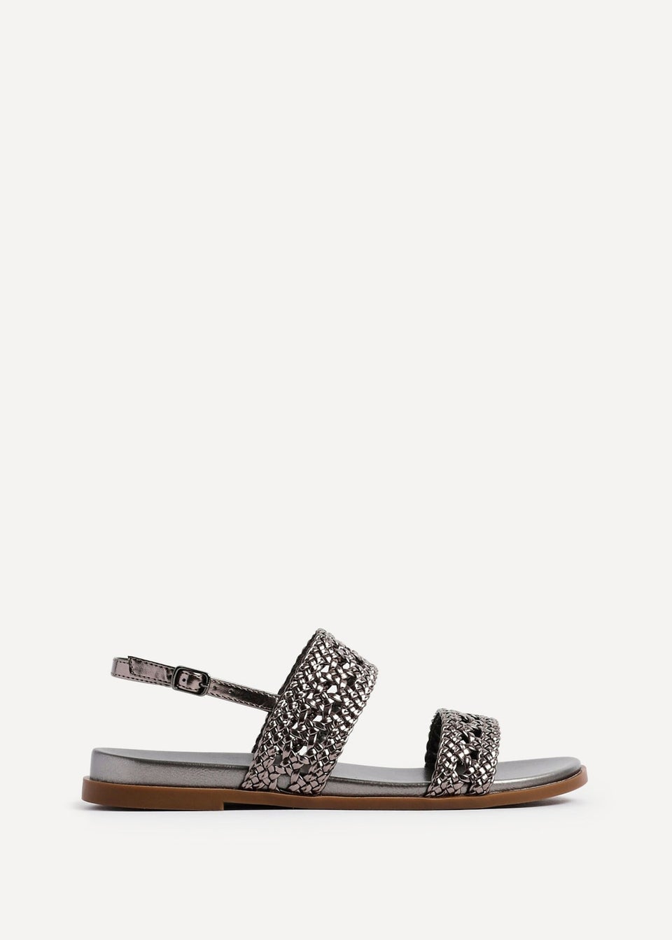 Linzi Galia Grey Faux Leather Handwoven Flat Sandals