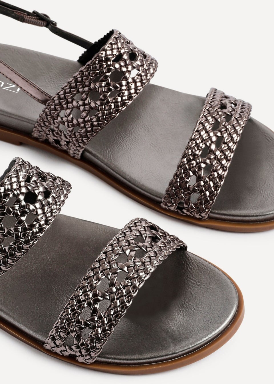 Linzi Galia Grey Faux Leather Handwoven Flat Sandals