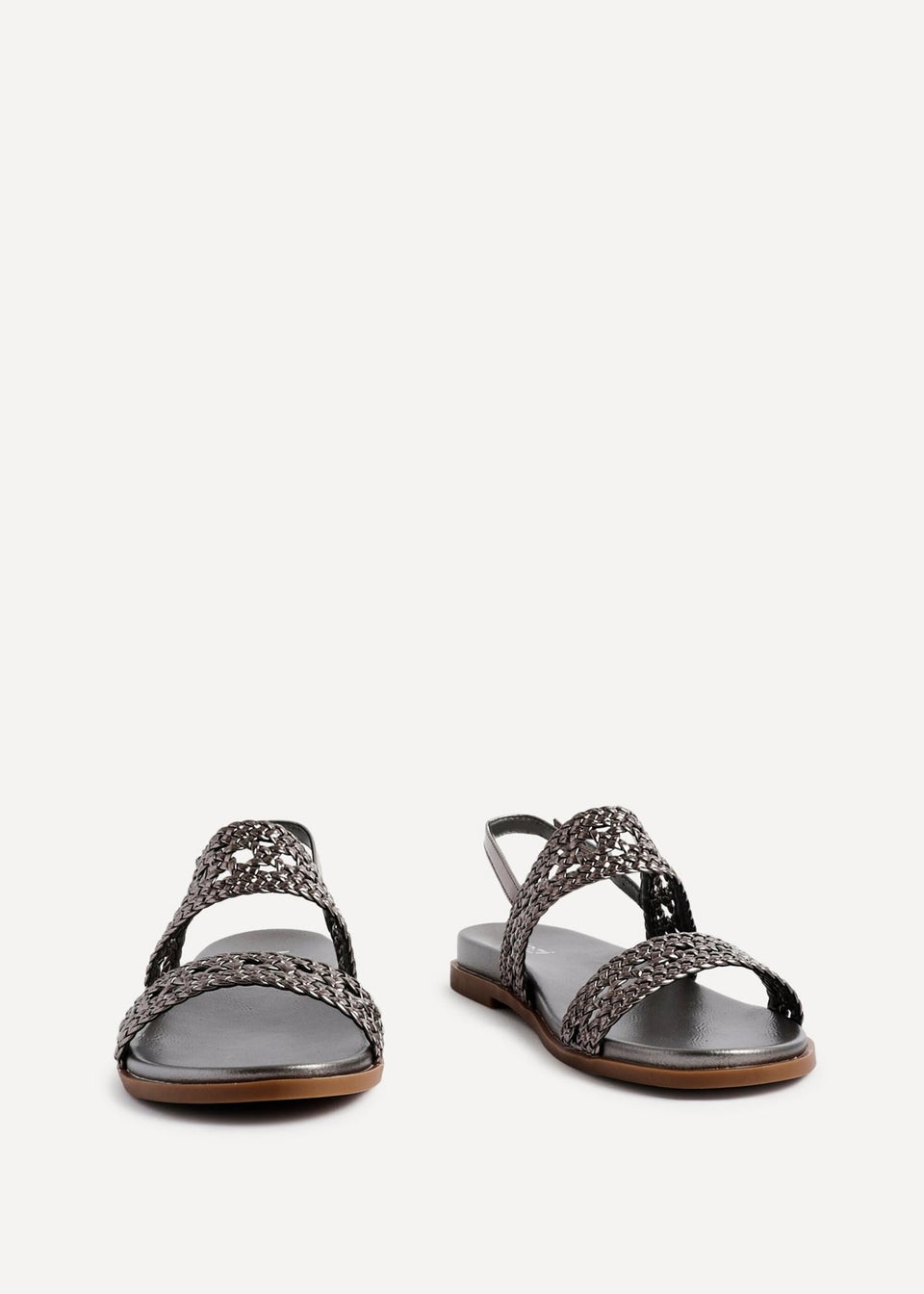 Linzi Galia Grey Faux Leather Handwoven Flat Sandals