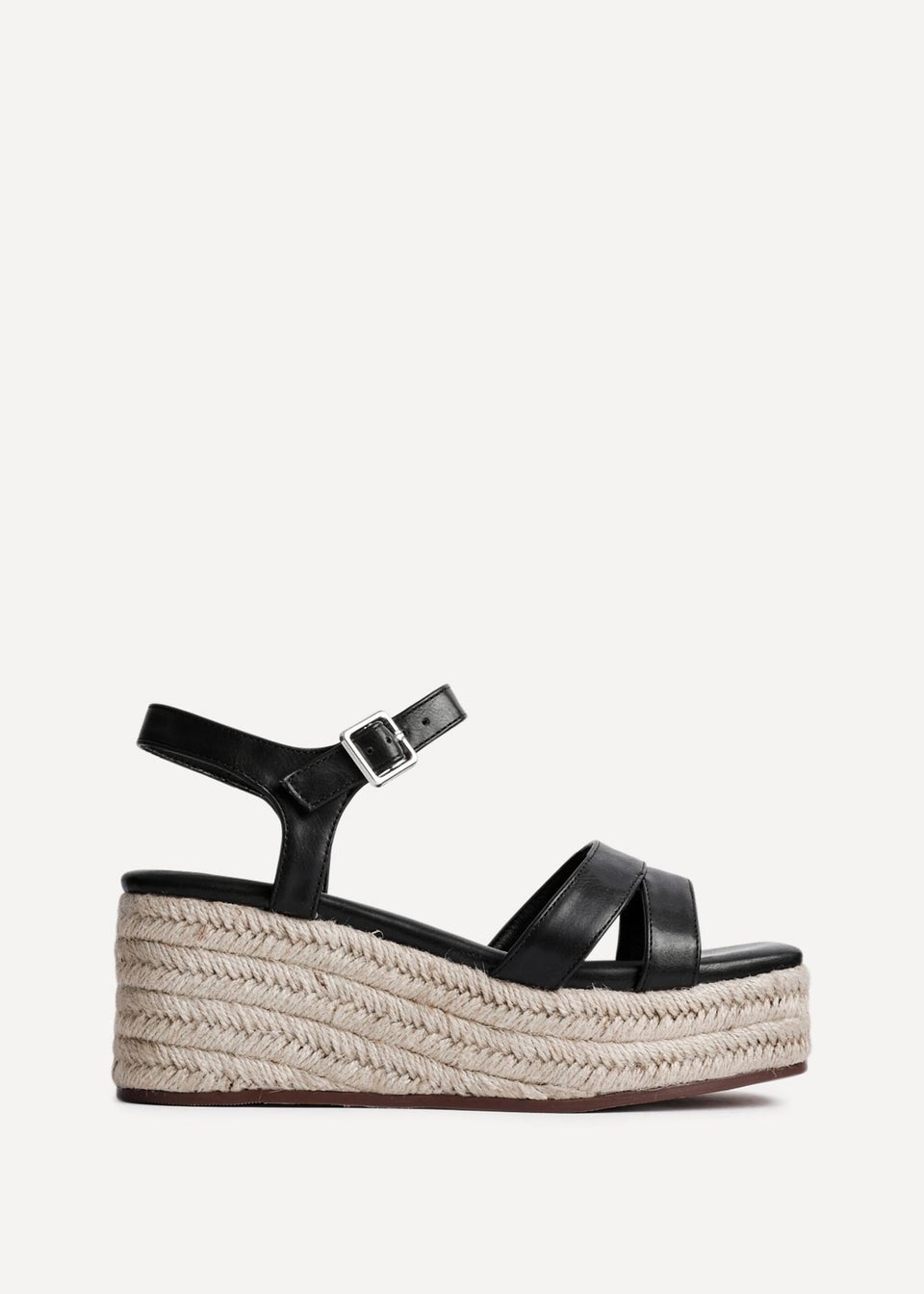 Linzi Contour Black Faux Leather Flatform Two Part Sandal
